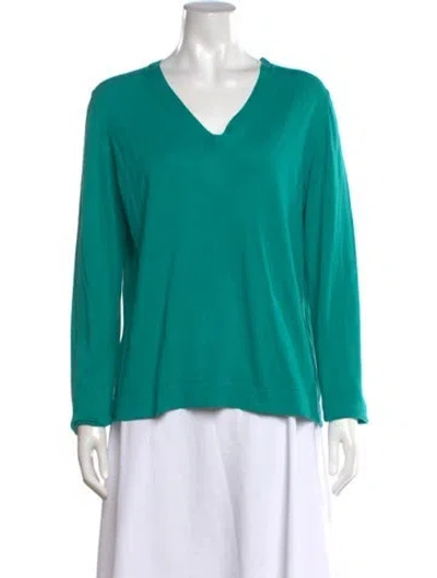 Pre-owned Hermes V-neck Long Sleeve Top In Blue