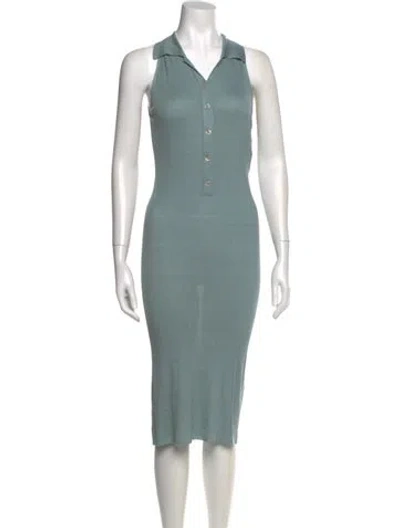 Pre-owned Hermes V-neck Midi Length Dress In Blue