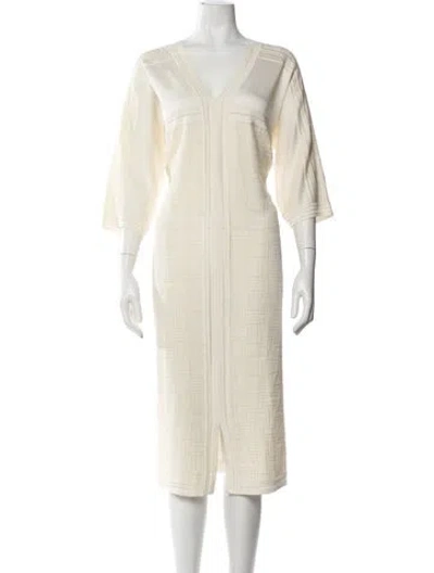 Pre-owned Hermes V-neck Midi Length Dress In Neutral