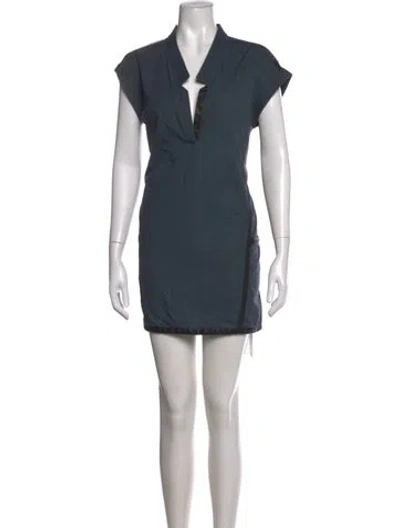 Pre-owned Hermes V-neck Mini Dress In Blue