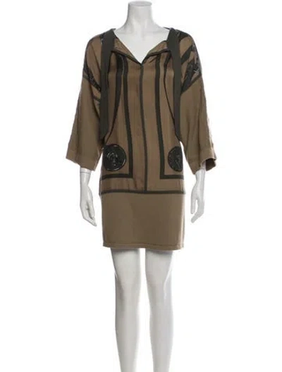 Pre-owned Hermes V-neck Mini Dress In Multi