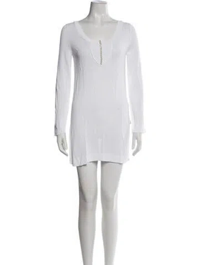 Pre-owned Hermes V-neck Mini Dress In White