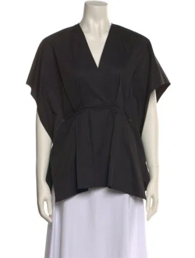 Pre-owned Hermes V-neck Short Sleeve Blouse In Gray