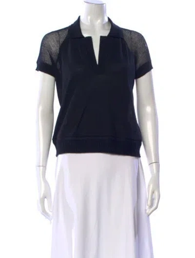Pre-owned Hermes V-neck Short Sleeve Polo In Blue