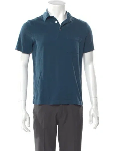 Pre-owned Hermes V-neck Short Sleeve Polo Shirt In Blue