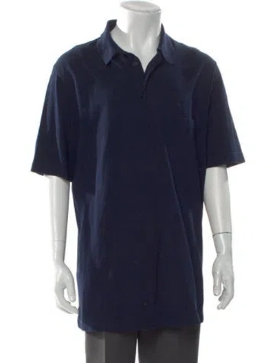 Pre-owned Hermes V-neck Short Sleeve Polo Shirt In Blue