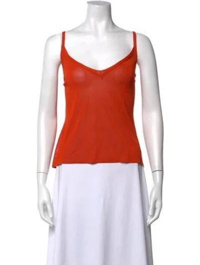 Pre-owned Hermes V-neck Sleeveless Top In Orange
