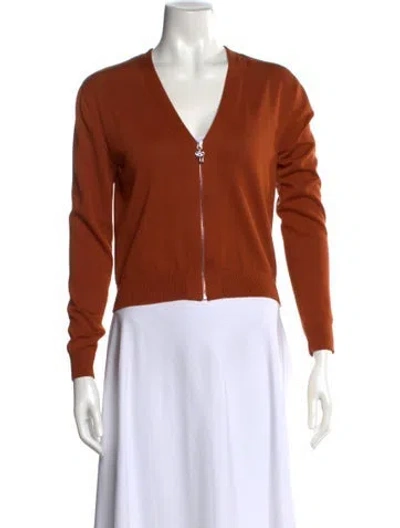 Pre-owned Hermes V-neck Sweater In Brown