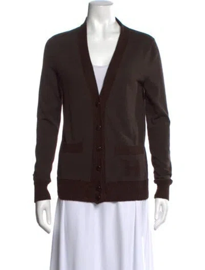 Pre-owned Hermes V-neck Sweater In Brown