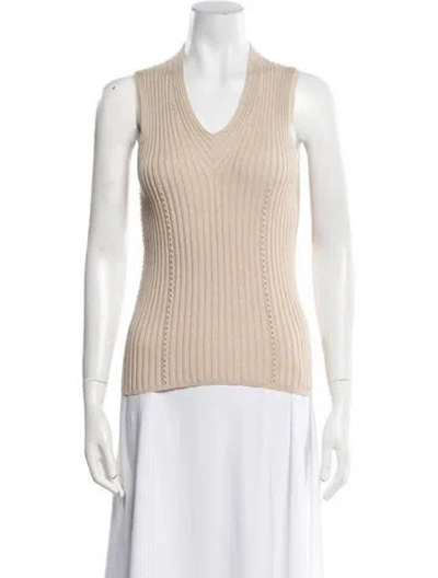 Pre-owned Hermes V-neck Sweater In Neutral