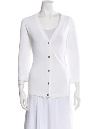 Pre-owned Hermes V-neck Sweater In White