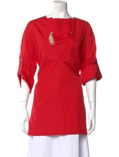 Pre-owned Hermes V-neck Three-quarter Sleeve Tunic W/ Tags In Red