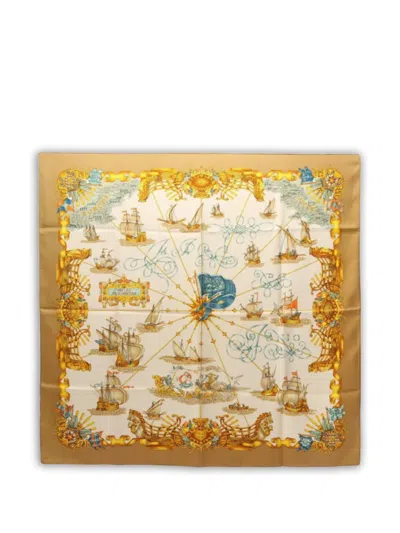 Pre-owned Hermes Voiles De Lumière Silk Scarf In Neutral
