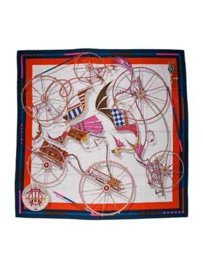 Pre-owned Hermes Voitures En Equilibre Cashmere Shawl In Gray