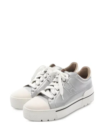 Pre-owned Hermes Voltage Calf Leather Sneakers In Gray