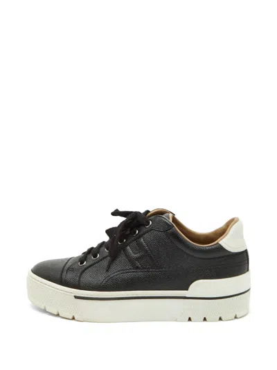 Pre-owned Hermes Voltage Grained Leather Sneakers In Black