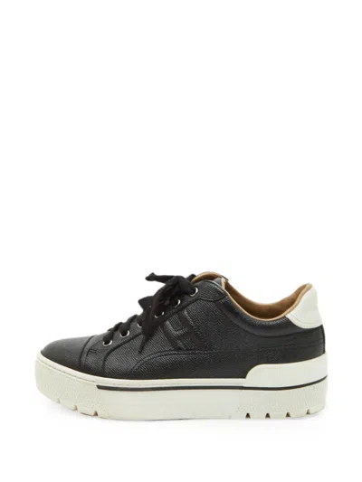 Pre-owned Hermes Voltage Grained Leather Sneakers In Black