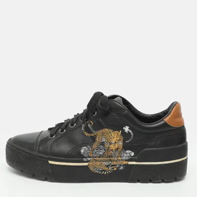 Pre-owned Hermes Voltage Size 38.5 Black Jungle Love Print Leather Low Top Sneakers