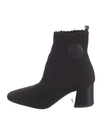 Pre-owned Hermes Volver 60 Leather Trim Embellishment Sock Boots In Black