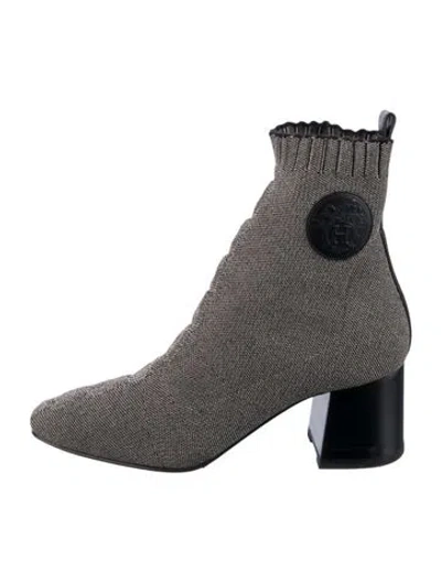 Pre-owned Hermes Volver 60 Leather Trim Embellishment Sock Boots In Gray