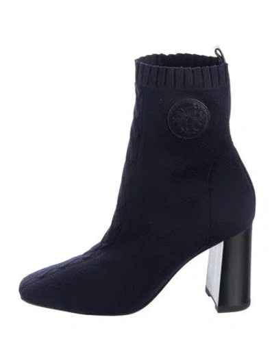 Pre-owned Hermes Volver 90 Leather Trim Embellishment Boots In Black/blue