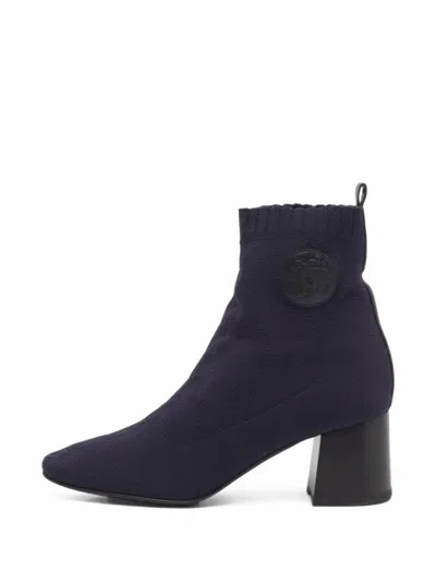 Pre-owned Hermes Volver Knitted Block-heel Ankle Boots In Blue