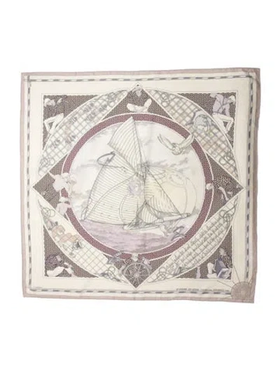 Pre-owned Hermes Voyage Au Long Cours Silk Scarf In Neutral