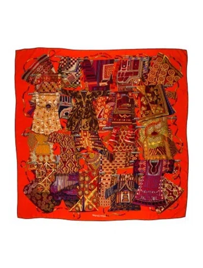 Pre-owned Hermes Voyage En Étoffes Cashmere Shawl In Orange