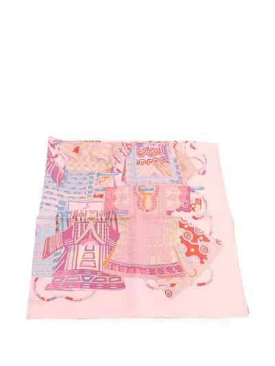 Pre-owned Hermes Voyage En Étoffes Scarf In Pink