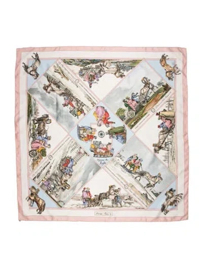Pre-owned Hermes Voyages En Russie Silk Scarf In Pink