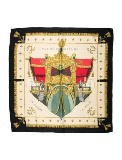 Pre-owned Hermes Vue Du Carosse De La Galère La Réale Silk Scarf In Black