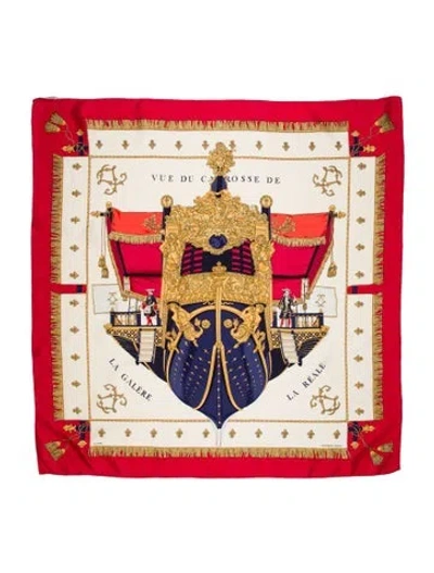 Pre-owned Hermes Vue Du Carosse De La Galère La Réale Silk Scarf In Red