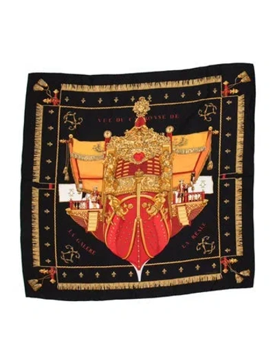 Pre-owned Hermes Vue Du Carrosse De La Galere La Reale Silk Scarf In Black