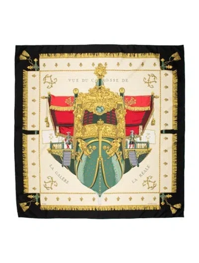 Pre-owned Hermes Vue Du Carrosse De La Galere La Reale Silk Scarf In Black