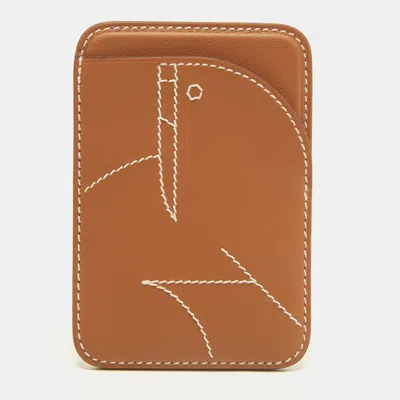 Pre-owned Hermes Walrus Magsafe Gold Swift Leather Card Holder In Brown