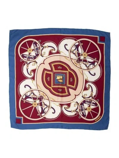 Pre-owned Hermes Washington's Carriage Silk Scarf In Blue/red