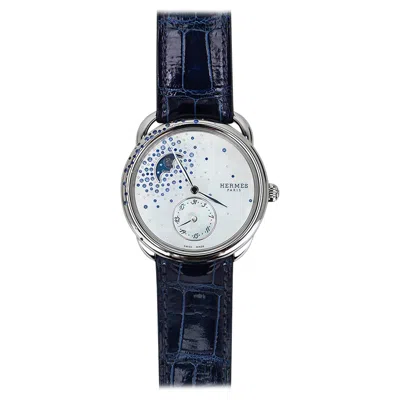 Pre-owned Hermes Watch Arceau Petite Lune Large Model 38 Mm Moon Phase Sapphires Diamonds In Multi