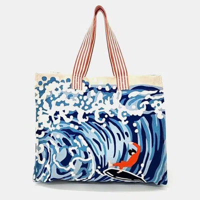 Pre-owned Hermes Wave Beach Bag In Blue