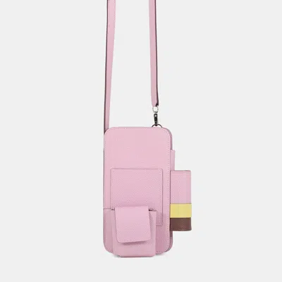 Pre-owned Hermes Way Phone Case Mauve Sylvestre/rougesellier/jaune Poussin Epsom In Pink