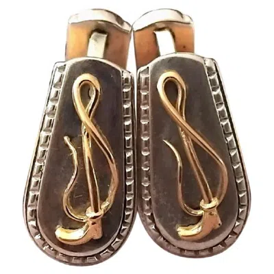 Pre-owned Hermes Hermès Whip Lasso Gold Silver Cufflinks Horse Equestrian Texas In Multi