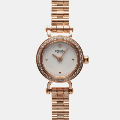 Pre-owned Hermes White 18k Rose Gold Faubourg Fg1.171 Quartz Women's Wristwatch 15.5 Mm