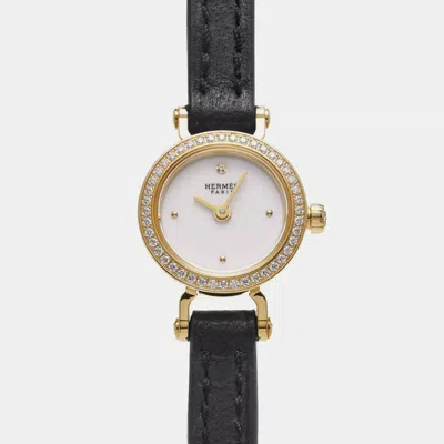 Pre-owned Hermes White 18k Yellow Gold Faubourg Fg1.186 Quartz Women's Wristwatch 15 Mm