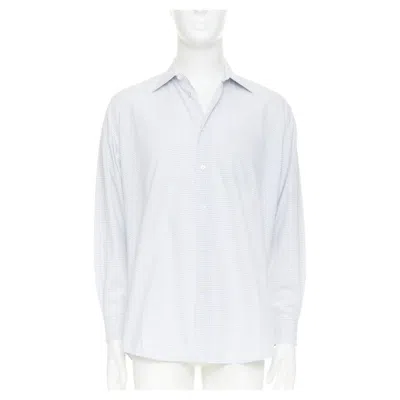 Pre-owned Hermes White Blue Small Checked Cotton Collared Shirt Eu39 M
