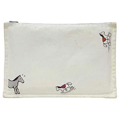 Pre-owned Hermes White Canvas Clutch Bag Pouch ()