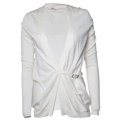 Pre-owned Hermes , White Cardigan With Buckle Belt