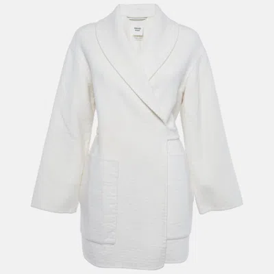 Pre-owned Hermes White Cashmere Wrap Over Mid Length Coat M