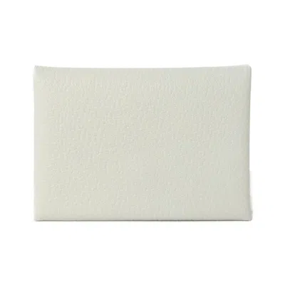 Pre-owned Hermes White Chevre Leather Coin Purse/coin Case ()