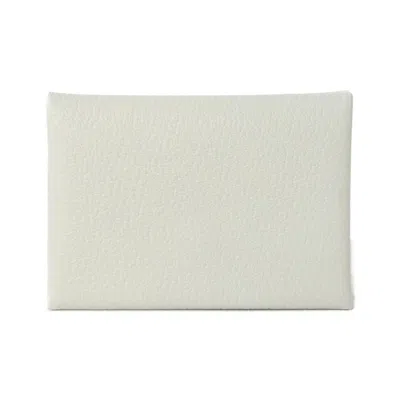 Pre-owned Hermes White Chevre Leather Coin Purse/coin Case ()