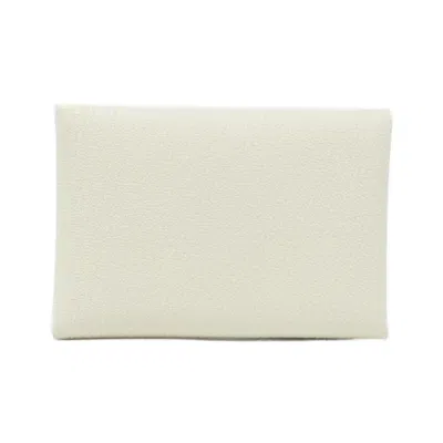 Pre-owned Hermes White Chevre Leather Coin Purse/coin Case ()