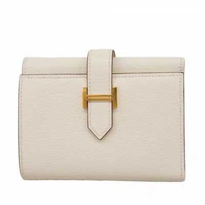 Pre-owned Hermes White Chevre Myzore Leather Wallet (tri-fold) ()